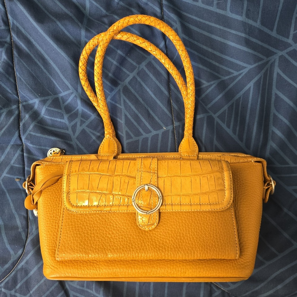 Vintage Brighton Yellow Leather purse double braided strap